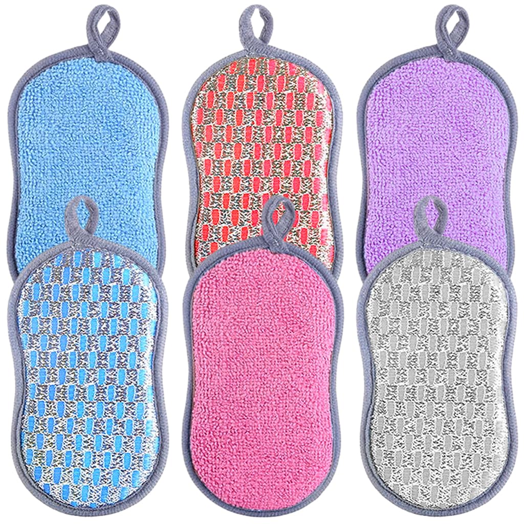 HASTHIP 6 Pack Kitchen Dish Sponge Scrubber, Durable Scrub Scouring Sponge, Non-Scratch Microfiber Sponge Heavy Duty for Da wn Dish Soap Cleaning of Sink Pans HASTHIP 6 Pack Kitchen Dish Sponge Scrubber, Durable Scrub Scouring Sponge, Non-Scratch Microfiber Sponge Heavy Duty for Da wn Dish Soap Cleaning of Sink Pans